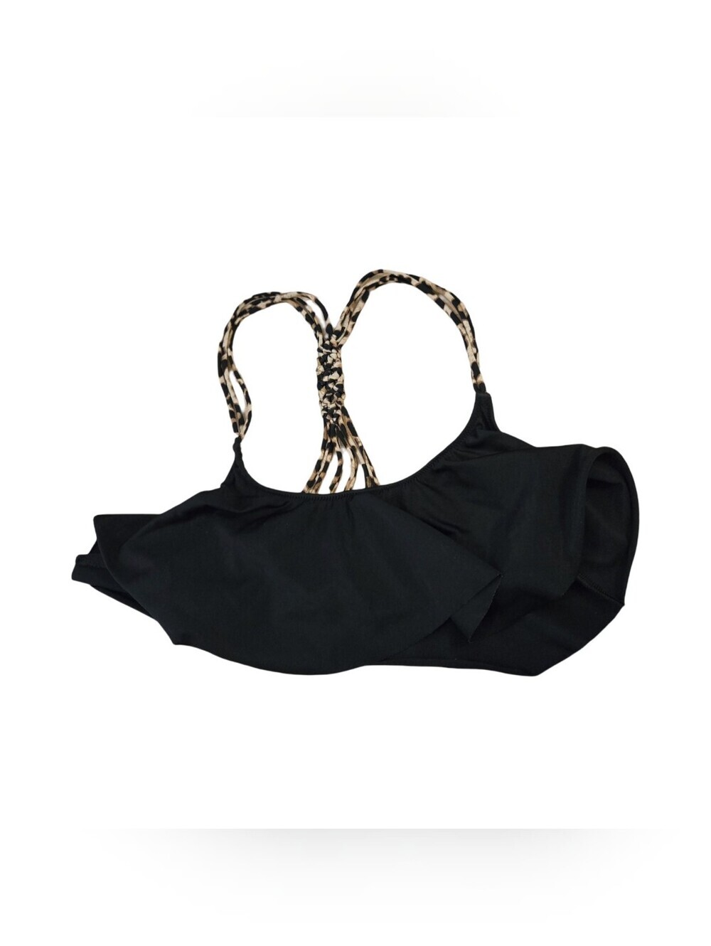 PINK Victoria's Secret Black Ruffle Swim Top Leopard Print Beach Pool XS